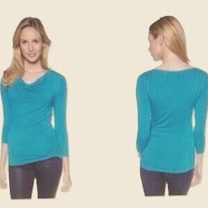 MICHAEL KORS Island Blue Cowlneck w/Gold Studs Side Ruching 3/4 Sleeves NWT $70